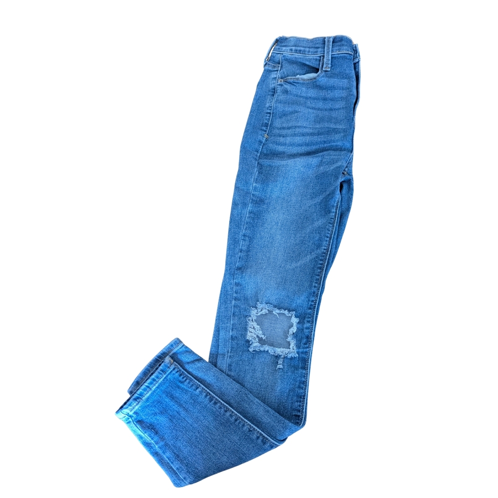EUC Mudd Juniors Size 1 High Rise Blue Distressed Flx Stretch Ankle Jegging 25"